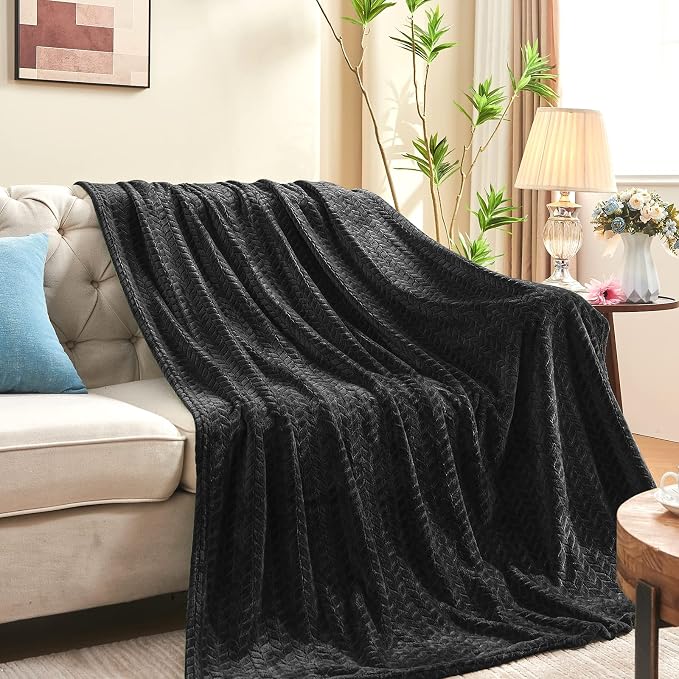 inhand Black Soft Throw Blanket for Couch, Super Soft Flannel Cozy Blankets & Throw for Adults, Plush Blankets for All Season 50ร60 Inches