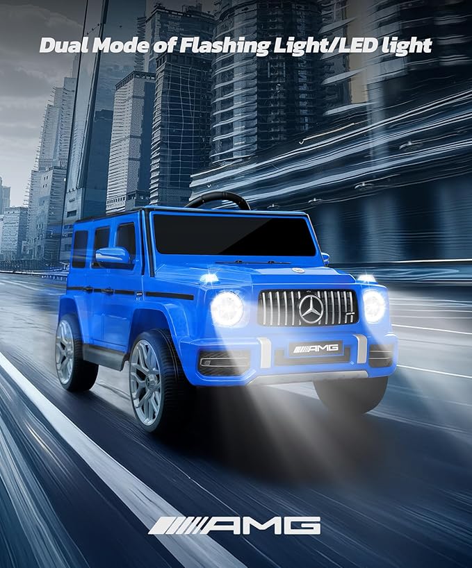 ELEMARA Licensed Mercedes-Benz AMG G63 Ride on Toys,All-Terrain Kids Car with 2.4G Remote Control,Battery Powered Electric Ride On Vehicle w/Bluetooth,Dual Mode of Flashing Light/LED Light,Music,Blue