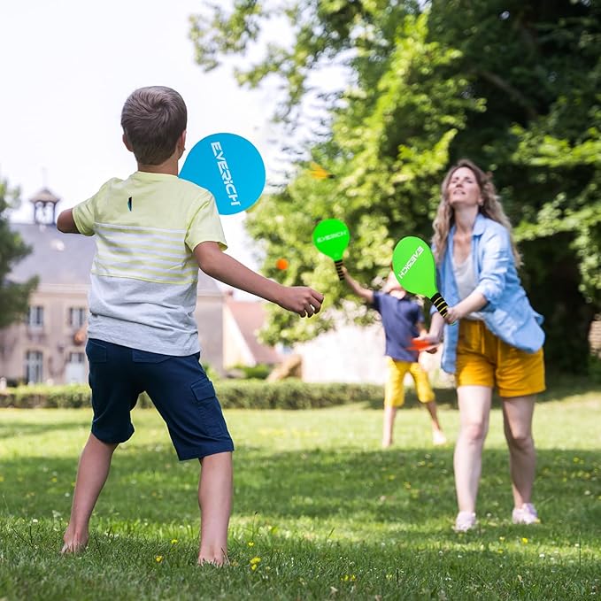 EVERICH Toss and Catch Ball Game Set & Paddle Ball Set, 8 Paddles 8 Balls 8 Birdies for Kids Teens Adults, Outdoor Indoor Beach Yard Pool Toy Games for Family Fun, All-Season Play Birthday Easter Gift