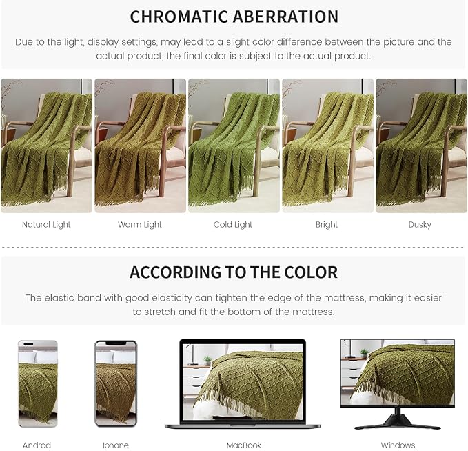 BOURINA Olive Throw Blanket 50 x70 Inch Jacquard Throw Knitted Blanket | Jacquard Argyle Throw Textured Solid Soft Throws and Blankets for Sofa or Bed Knitted Decorative Blanket