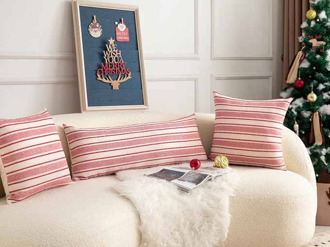 Valentines Lumbar Pillow Covers, Boho Textured Long Accent Pillow Case, Red Pillow Covers 14 x 36 Inch Valentines Day Decoration, Chair Sofa Bedroom Living Room Home Decor Cushion Case, Pack of 1