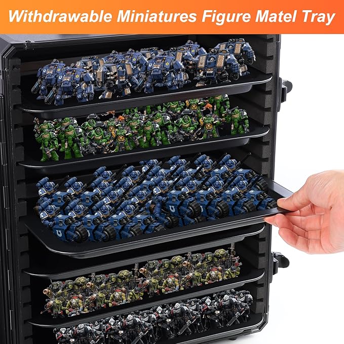 Miniature Carrying Case, Miniature Storage Case with 6 Trays, Aluminum Alloy Frame, Display and Transport Action Figure Display Case for Collectibles Miniatures, Best Gifts for Men(Medium Size)