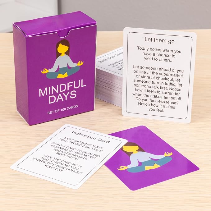 100 Mindful Days - Daily Mindful Activity Cards โ Self-Care & Gratitude Prompts for All Ages | Portable Travel Deck for Mental Wellness, Focus & Stress Relief