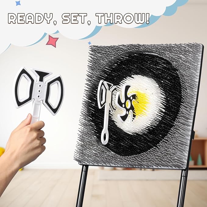 A11N SPORTS Axe Throwing Game with Steel Frame and Bristle Target, Safe Indoor Outdoor Target Game Set, Adjustable Height Yard Game with Axes & Stars for Backyard, Lawn, or Party Play