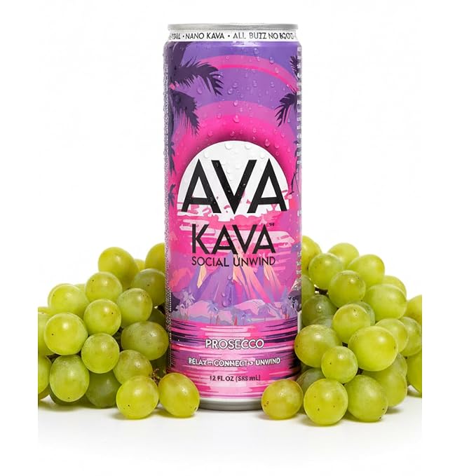 AVA Kava | Alcohol-Free Relaxation Drink | Prosecco | Fast Acting Nano Kava • Zero Sugar Alcohols • Vegan • Plant Based • No Preservatives • Natural Flavors • Non GMO • Gluten Free | 12oz Cans (6-Pack)