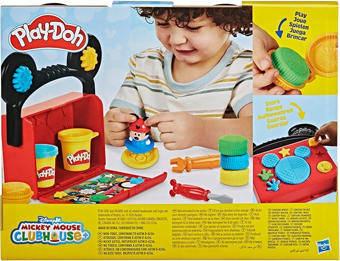 Play-Doh Disney Junior Mickey Mouse Clubhouse, On-The-Go Garage Mickey Mouse Playset, Arts & Crafts Preschool Toys for Kids 2+