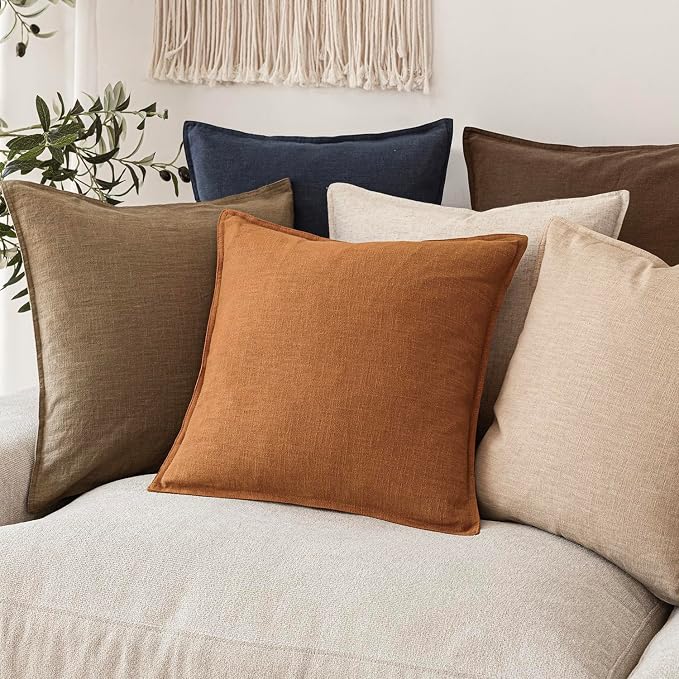 Foindtower Pack of 2, Decorative Linen Solid Throw Pillow Covers Soft Accent Lumbar Cushion Case Farmhouse Pillowcase for Chair Couch Sofa Bedroom Living Room Home Decor 12 x 20 Inch Autumn Orange