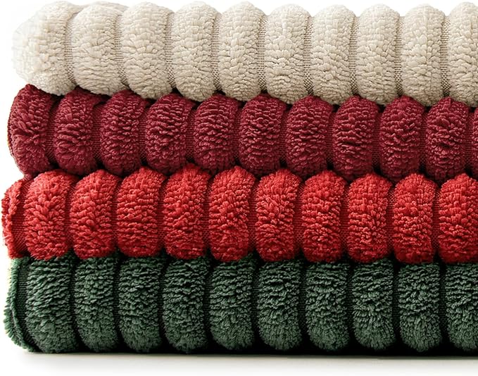 MIULEE Boho Christmas Red Decorative Throw Pillow Covers 18x18 Set of 4 Farmhouse Cushion Covers Color-Clash Corduroy Pillow Cases Modern Soft Corduroy Patchwork Home Decor for Couch Sofa Bedroom