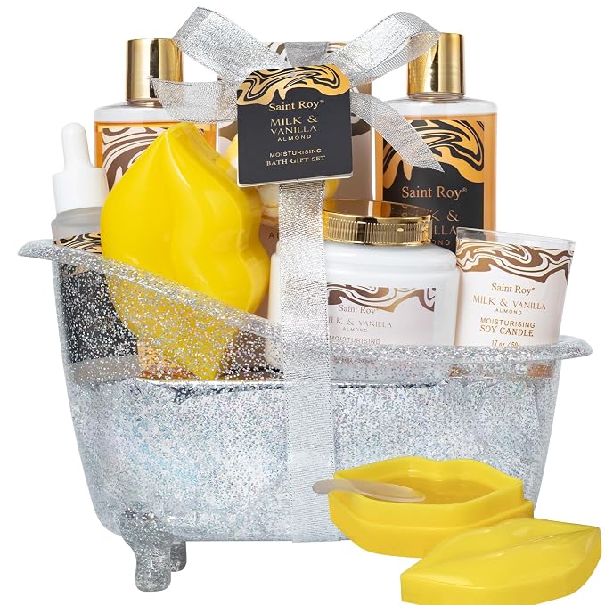 Saint Roy for Men & Dad Bath and Body Almond Milk Vanilla Spa Gifts for Women, Bath Gift Set Shower Gel, Scent Lotion, Bath Bomb Spa Gift Basket, Bath Care Set Birthday Holiday Home Spa Gifts | Almond Milk Vanilla Spa Gifts for Women, Bath Gift Set Chr...