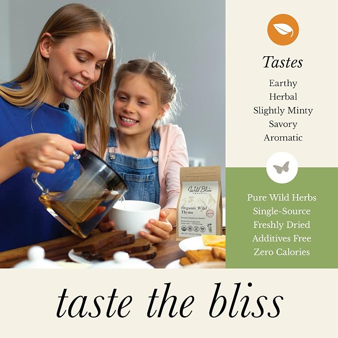 Wild Bliss Organic Wild Breckland Thyme Tea - Caffeine Free Loose Leaf Herbal Tea - Respiratory and Digestion Support - 7.05 Oz - 100 Servings