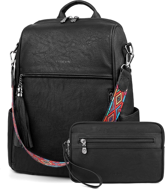 FADEON Leather Backpack Purse for Women Designer Travel Backpack Purses PU Fashion Ladies Shoulder Bag with Tassel