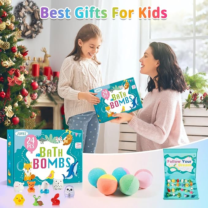 Bath Bombs for Kids with Surprise Inside, 24 Pack Kid Bath Bombs Gift Set, Easter Valentines Day Gifts for Kids Bubble Fizzy for Girls Boys with Toys Inside, Easter Basket Stuffers