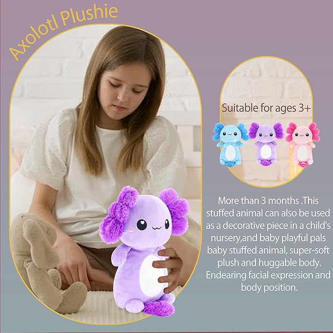 Axolotl Plush, Cute Pink Axolotl Stuffed Animals, Kawaii Soft Plushies Pillow Toy Plushie Gifts for Girls Kids Decor (Blue)