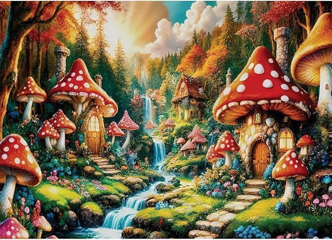 1000 Pieces Jigsaw Puzzles for Adults, Magic Series - Premium Fantasy Art & Seamless Interlock, Challenging Brain Teaser, Large 28" x 20", Great Gift Idea & Home Decor(Mushroom House)