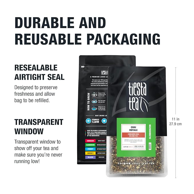 Tiesta Tea - Chai Royale Tea, Loose Leaf, Cinnamon Chai Oolong Tea, Premium Medium Caffeine Tea Blend, Make Hot or Iced & Up to 200 Cups, 16 oz Resealable Bulk Pouch