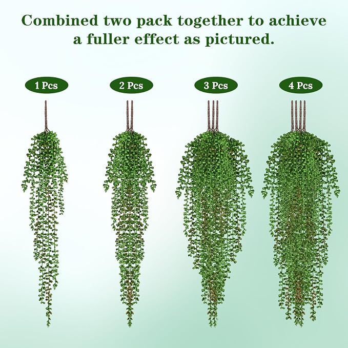 Waipfaru 4Pcs Artificial Hanging Plants for Outdoors, Fake Vines Greenery | UV Resistant Faux Outdoor Plants Ivy Vines for Modern Boho Patio Outdoor Indoor Party Wall Porch Gazebo Aesthetic Decor