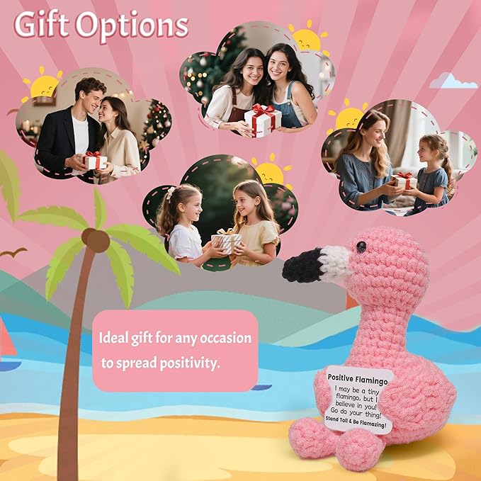 Mini Positive Flamingo Crochet Gifts, Handmade Emotional Support Flamingo Toy for Women Girls Friends Sister Birthday Graduation Xmas Inspirational Gifts