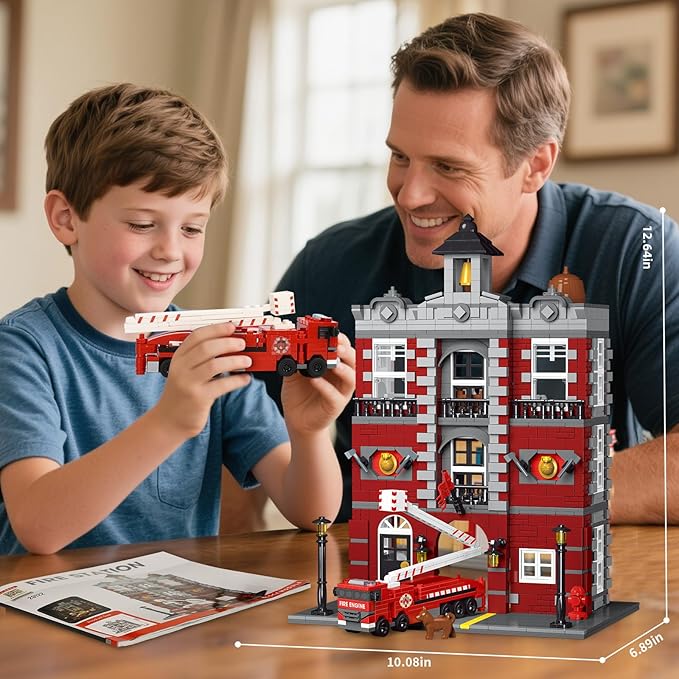City Fire Rescue Building Set,Compatible with Lego Fire Truck Building Blocks,Birthday Gifts for Children and Adult (1823 PCS)