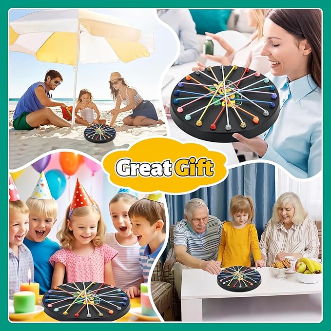 Brainy Knots Rope Untangling Game, Stress Relief String Solution Central Lacing Toys with Multiple Difficulty Levels for Family Parent-Child Interaction, Travel & Parties (Black)