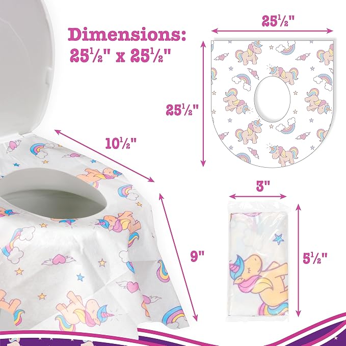 Potty Shields Toilet Seat Covers Disposable (20 pk, Unicorns) - XL Waterproof Toilet Cover for Toddlers, Kids & Adults - Portable & Individually Wrapped for Travel, Potty Training, Public Restrooms