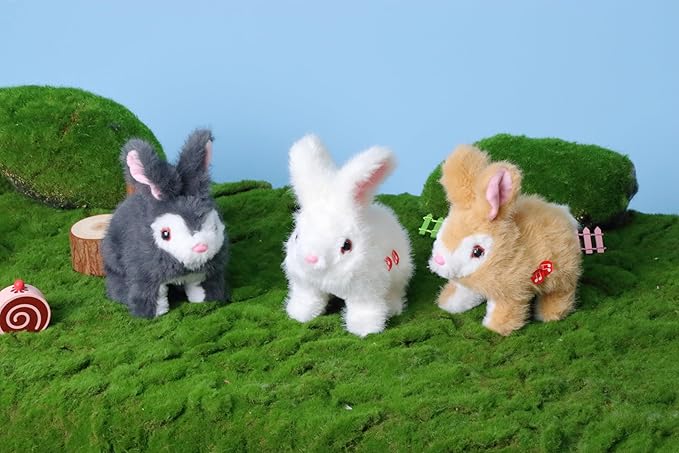 Hopearl LED Hopping Rabbit Repeat What You Said Interactive Electronic Pet Plush Bunny Toy Animated Singing Speaking Glowing Wiggle Ears Gift for Toddlers Birthday, Brown, 7''