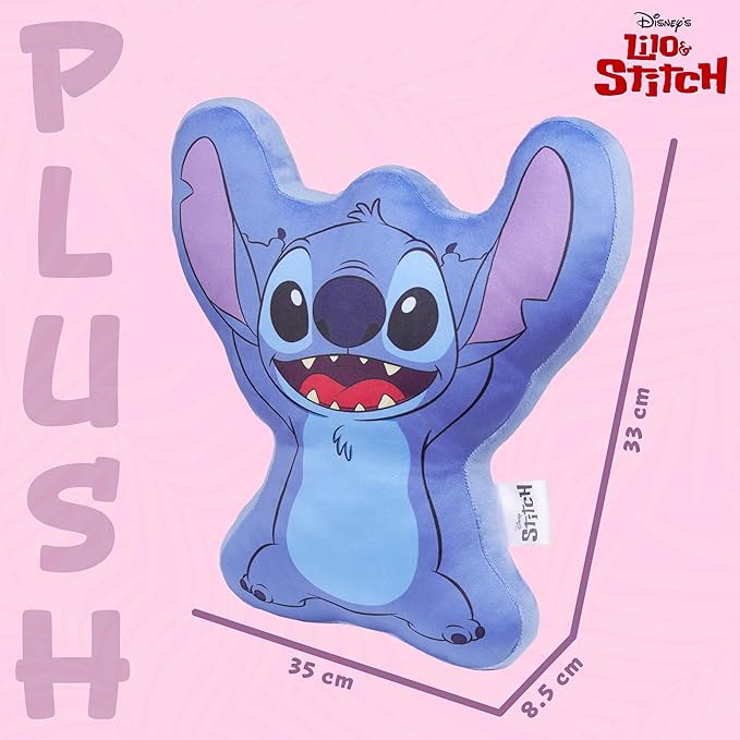 Disney Stitch 3D Plush Cushions for Bed Travel, Cute Cuddle Pillow Stuffed Character Pillow, Bedroom Accessories, Room Decor, Gifts for Kids (Blue Stitch, L13.38 x W12.59)