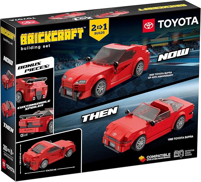 Brickcraft Officially Licensed Toyota Supra Now & Then Brick Building Kit (283 Pieces), 2-in-1 Buildable Display Set Featuring 2025 GR & 1988 Supra Models, Collectible Gift for Car Fans & Builders