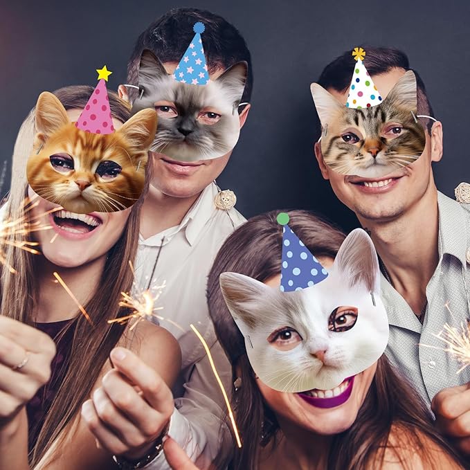 12 Pieces Cat Birthday Party Decoration Masks Cat Favors Kitten Party Kitten Decoration Masks Facial Cats Theme Cats Supplies for Birthday Kids' Dress Up & Pretend Play Supplies