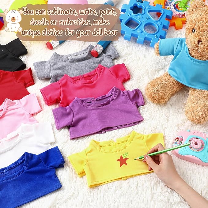 10 Pcs Stuffed Bear Tee Shirt Stuffed Animal Clothes Bear Basic Sublimation Blank T Shirt Classic Plush Bear T Shirt Easy to Wear Fit 14-18 Inches Stuffed Dolls