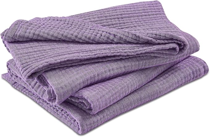EMME Cotton Muslin Queen Blanket Bed Layering Bedspread Coverlet Breathable Gauze Soft Lightweight Adults (Heather Purple, 90"x90")