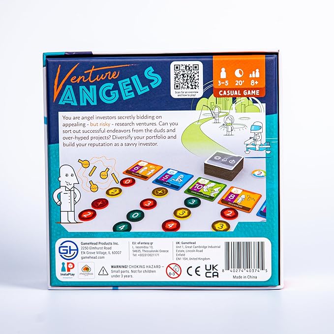 GameHead Venture Angels, Casual Bidding & Bluffing Board Game for 3-5 Players, Ages 8+, Strategic Investment & Reputation Building, Fast Paced 20 Minute Play Time, Fun and Travel Friendly