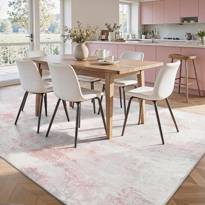 5x7 Ft Area Rugs for Living Room, Soft Non-Slip Washable Rugs Modern Abstract Pattern Carpet for Bedroom Indoor Floor Nursery Home Decor (Pink)
