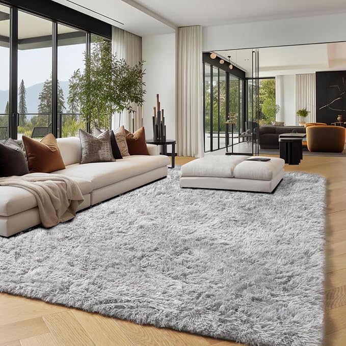 PAGISOFE Super Soft Shaggy Rugs Carpets, 5x7 Feet, Plush Washable Area Rugs for Living Room Bedroom, Furry Rugs for Nursery Playroom, Cute Room Decor for Baby, Shag Carpet for Dorm Decor, Light Grey