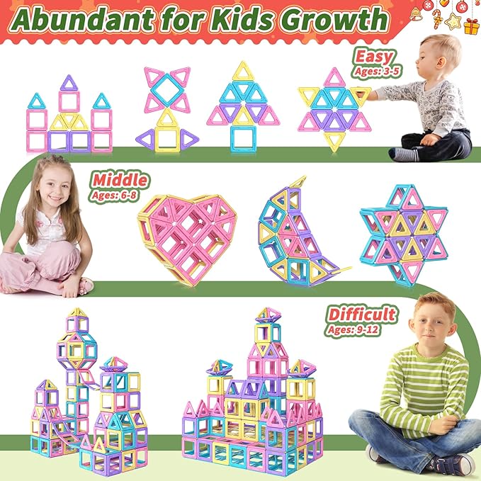 Toddler Girl Toys, Magnetic Tiles Basic Set, Birthday Gifts Ideas for Girls Age 3-5, Magnetic Building Blocks, Magnet STEM Montessori Toddler Kids Christmas Toys Gifts for 3 4 5 6 7 Year Old Girls