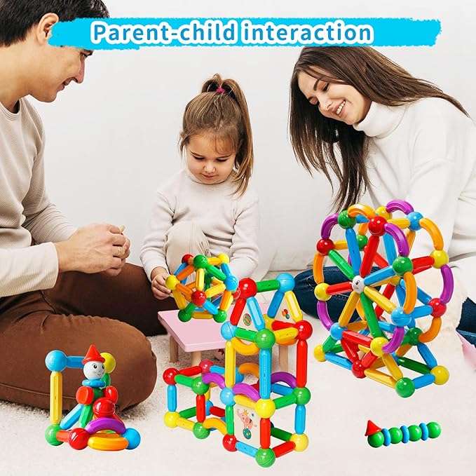 TOKBLOK Magnetic Blocks for 3 Years Old Girls Boys Magnetic Building Sticks Preschool Educational Learning STEM Toys Toddler Montessori Magnet Toys Kids Gift - 76Pcs Starter Set