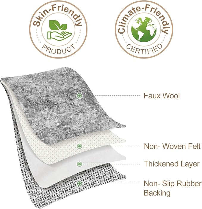 Nakagishi Boho 5x7 Area Rug Living Room Rugs Machine Washable Gray | Soft, Pet & Kid Friendly, Carpet for Living Room/Bedroom/Office/Kitchen/Nursery, Daily Home Decor Stain Resistant Moroccan