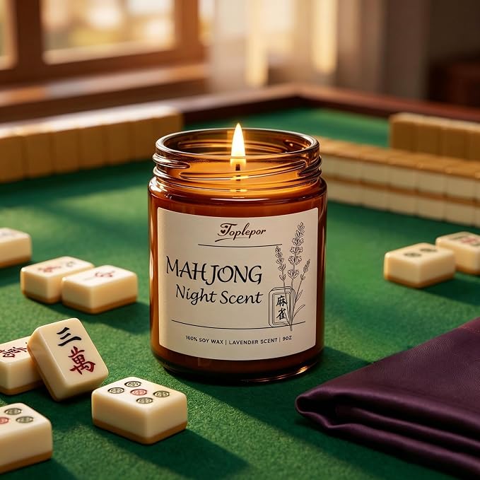 Lavender Candle - Soy Wax Stress Relief & Meditation, 45hr Soot-Free Burn Mahjong Night Scent Candle, 9oz