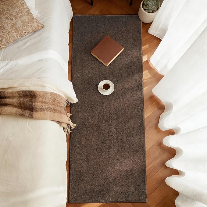FinRèc 2x6 Washable Runner Rugs for Kitchen Hallway Bedroom, Low Pile Thin Rug Solid Color, Non-Slip Carpet Indoor for Home Decor (Pure Brown)