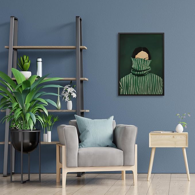 Emerald Green Feminine People Wall Art Retro Abstract Stripe Poster Funky Minimalist Eclectic Canvas Prints 08x10 inch Black Framed for Bedroom Apartment Dorm Wall Decor