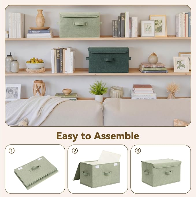 GRANNY SAYS Memory Keepsake Storage Box, Fabric Storage Bins with Lids | Flip-Top Lid, Collapsible, Stackable, 3 Handles, Ideal for Closet Clothes Blanket Toys, Large, Sage Green&Dark Green, 2-Pack