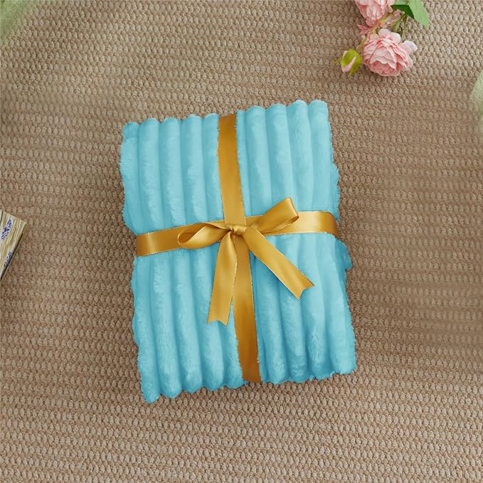 BEDELITE Striped Fleece Throw Blanket, Sky Blue, 50"x60" | 300GSM Microfiber Fleece, Soft Cozy, Lightweight Warm, Double-Sided Plush, Machine Washable, Gift, Room Decor, for Couch Sofa