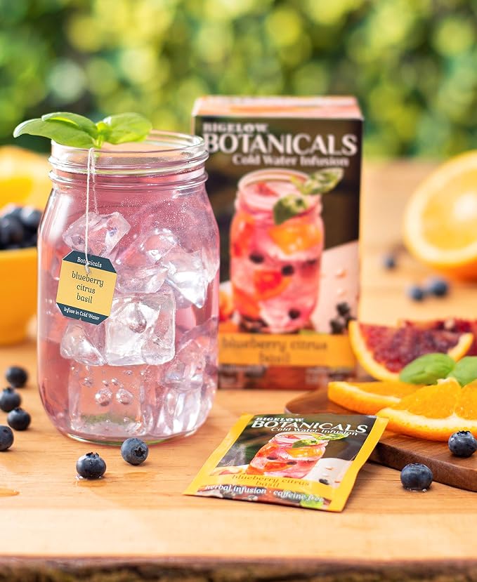 Bigelow Botanicals Cold Water Infusion Blueberry Citrus Basil Tea Bags 18 Count Box (Pack of 3), Herbal Infusion, Caffeine Free, 54 Tea Bags Total