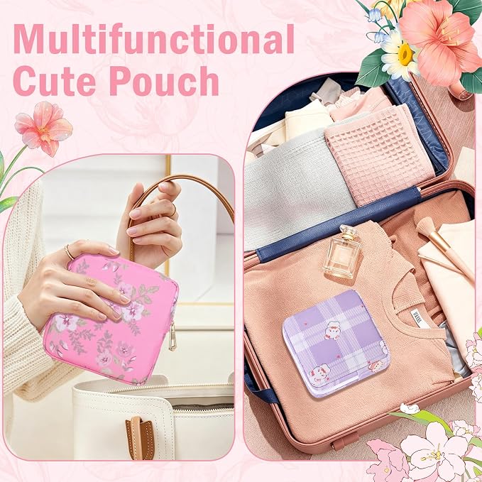 Canvas Period Pouch Discreet Sanitary Napkin Storage Bag Pad Bags | Menstrual Cup & Pad Holder, First Period Kit Storage, Feminine Bag for Women, Portable, Bear Print