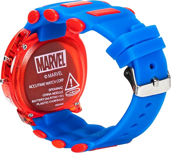 Marvel Spider-Man Kids' LCD Watch – Flashing LED Bullet Band, Digital Time Display, Red & Blue Design, Durable Plastic Case, Adjustable Silicone Strap – Fits Wrists 5.5" to 8"