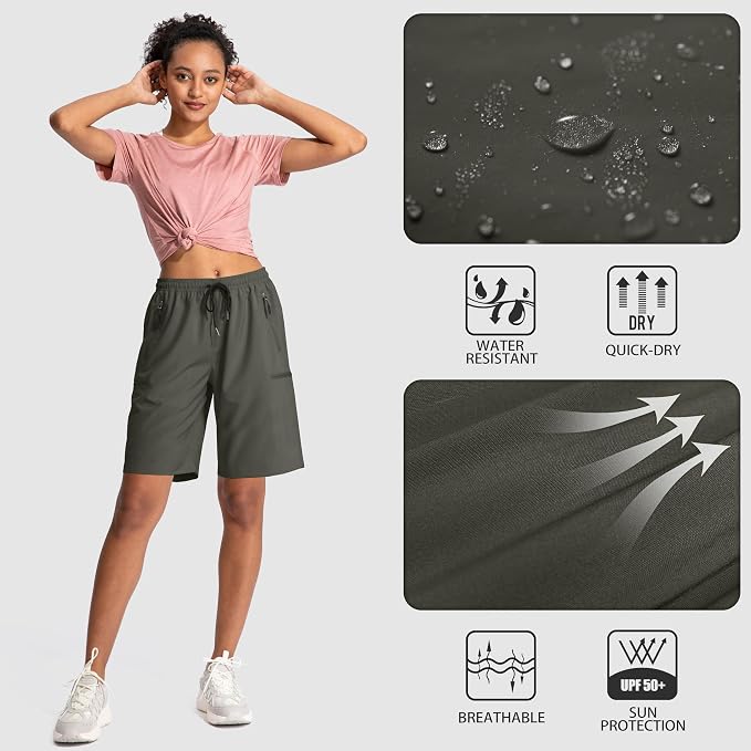 SANTINY Women's 5''/ 7''/9'' Hiking Cargo Shorts Quick Dry Lightweight Summer Shorts for Women Athletic Golf Zipper Pockets