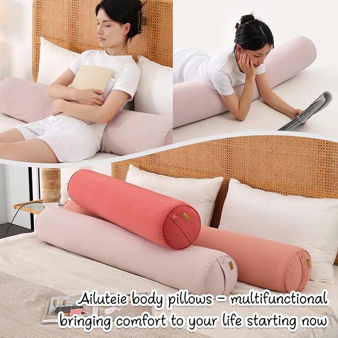Body Pillow for Adults,Long Round Pillow,Big Cylindrical Pillow,Large Full Bolster Pillows for Side Sleepers (Purple, 47.24"*7.87")
