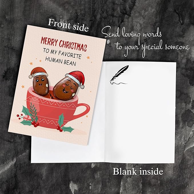 Handmade Christmas Pebble Card – Funny Holiday Pun Card with Pebble Art – Unique Christmas Greeting Card for Friends, Family, Coworkers