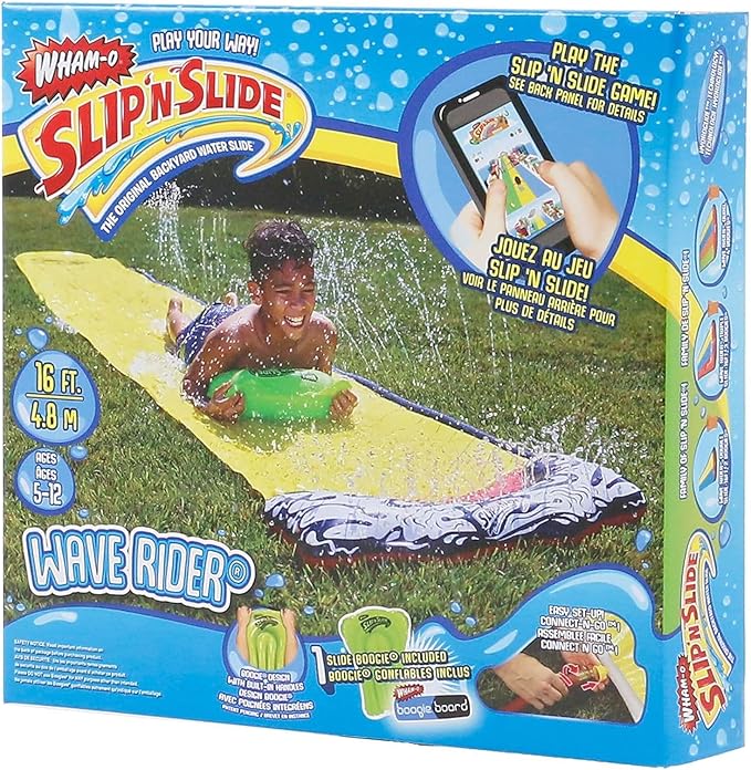 Wham-O Slip N Slide Water Slide with Slide Boogie, 16ft Outdoor Backyard Slip and Slide Super Slip Waterslide for Kids Ages 5-12