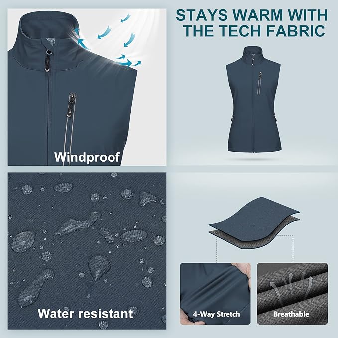33,000ft Women's Lightweight Running Vest Outerwear with Pockets, Windproof Sleeveless Jacket for Golf Hiking Travel