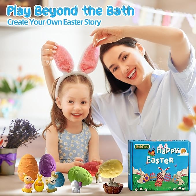 Bath Bombs for Kids, Easter Egg Organic Natural Bath Bomb with Surprise Toys Inside, Bubble Bath Fizz for Kids, Easter Basket Stuffers for Boys Girls, 12 Pack